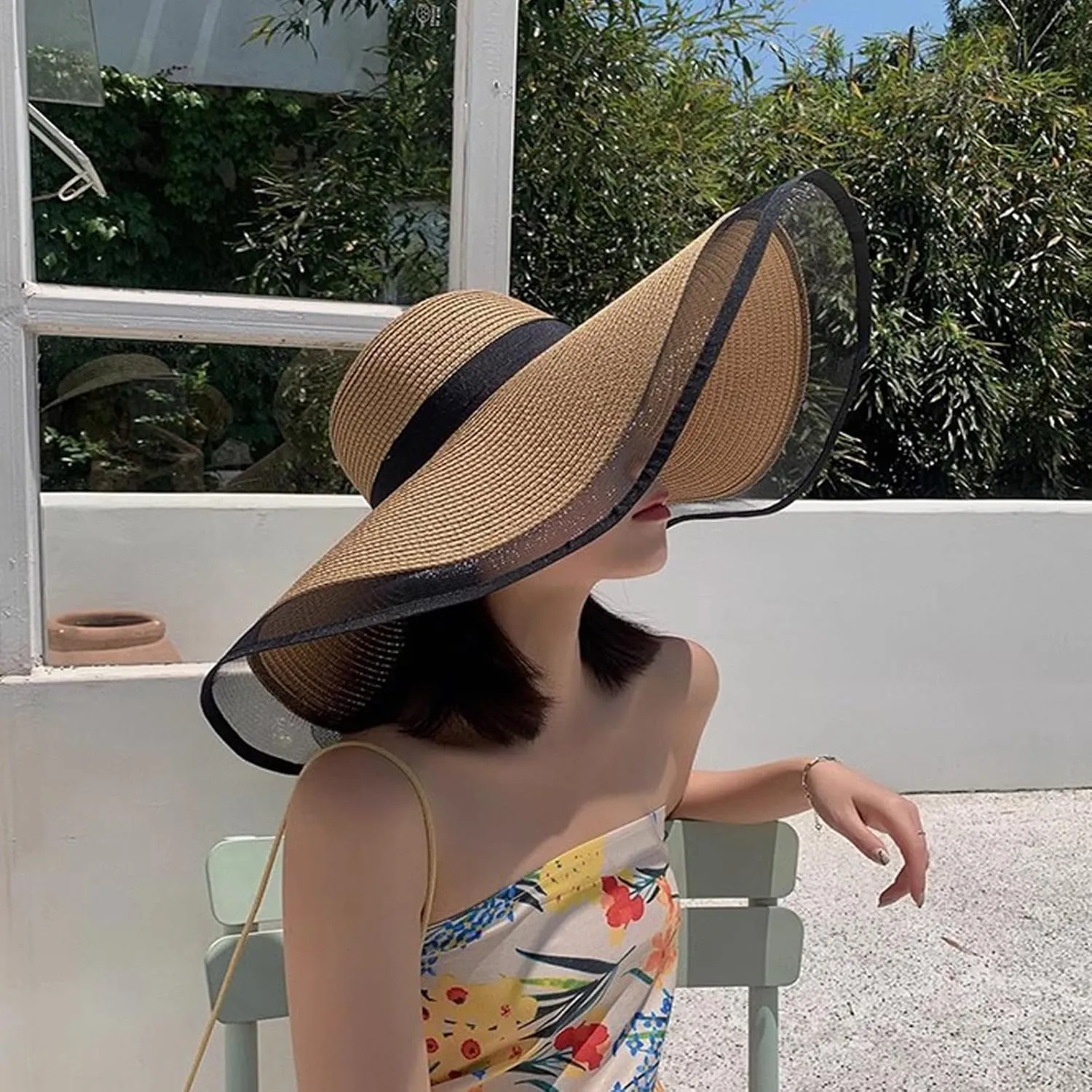 Womens Mens Wide Brim Straw Panama Hat Beach Sun Hat Summer Wide Brim Straw Roll up Hat Fisherman's UPF 50