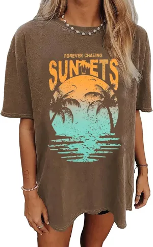 Womens Oversized Tshirt Graphic Tees Summer Casual Short Sleeves Tops Beach Vacation Clothes