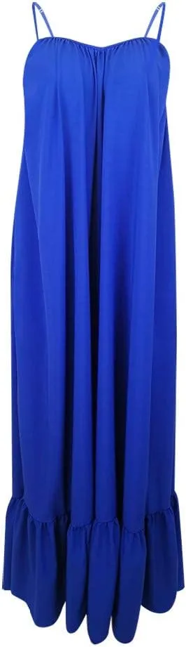 Womens Sexy Spaghetti Strap Sleeveless Ruched Ruffle Hem Bandage Oversized Beach Sundress Loose Long Maxi Swing Dress