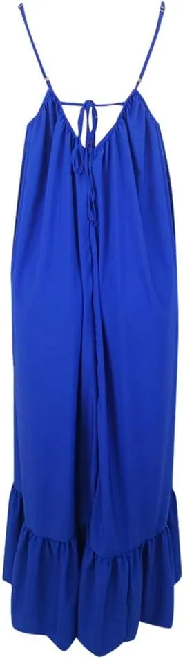 Womens Sexy Spaghetti Strap Sleeveless Ruched Ruffle Hem Bandage Oversized Beach Sundress Loose Long Maxi Swing Dress