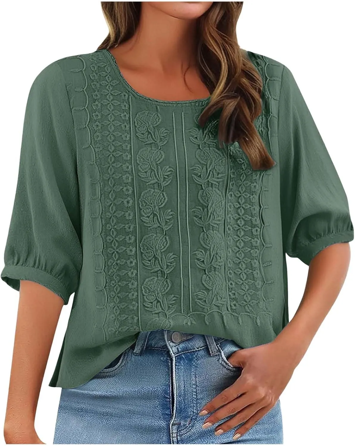 Womens Shirts 3/4 Sleeve Roll Up Short Sleeve T Shirt Trendy Cute Floral Print Blouse 2025 Summer Shirt Women