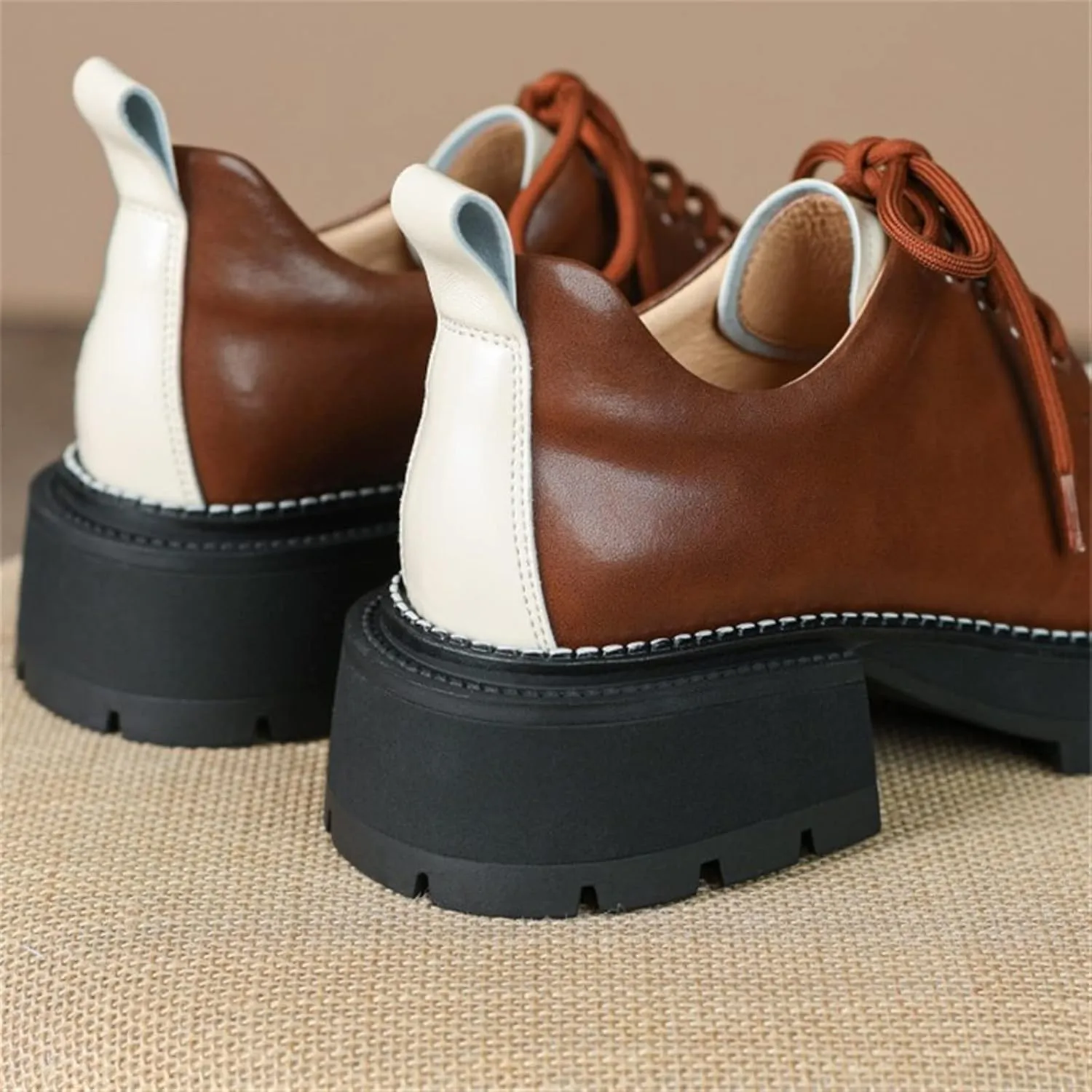 Womens Shoes Women Split Leather Shoes Office Lady Daily Lace Up Square Toe Pumps Plus