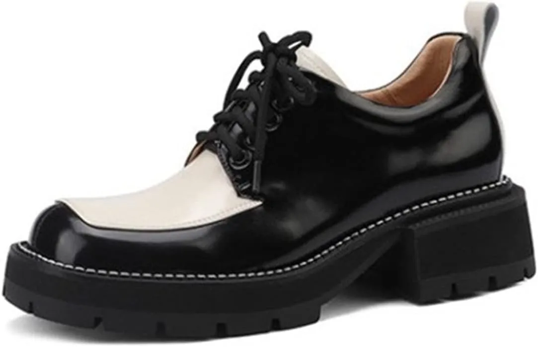 Womens Shoes Women Split Leather Shoes Office Lady Daily Lace Up Square Toe Pumps Plus
