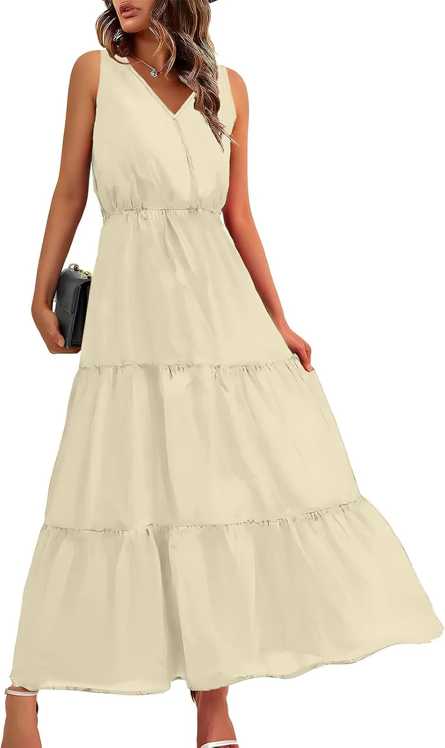 Women's Sleeveless Loose Sundress V-Neck Tiered Maxi Dresses Trendy Comfortable Casual 2025 Long Dress