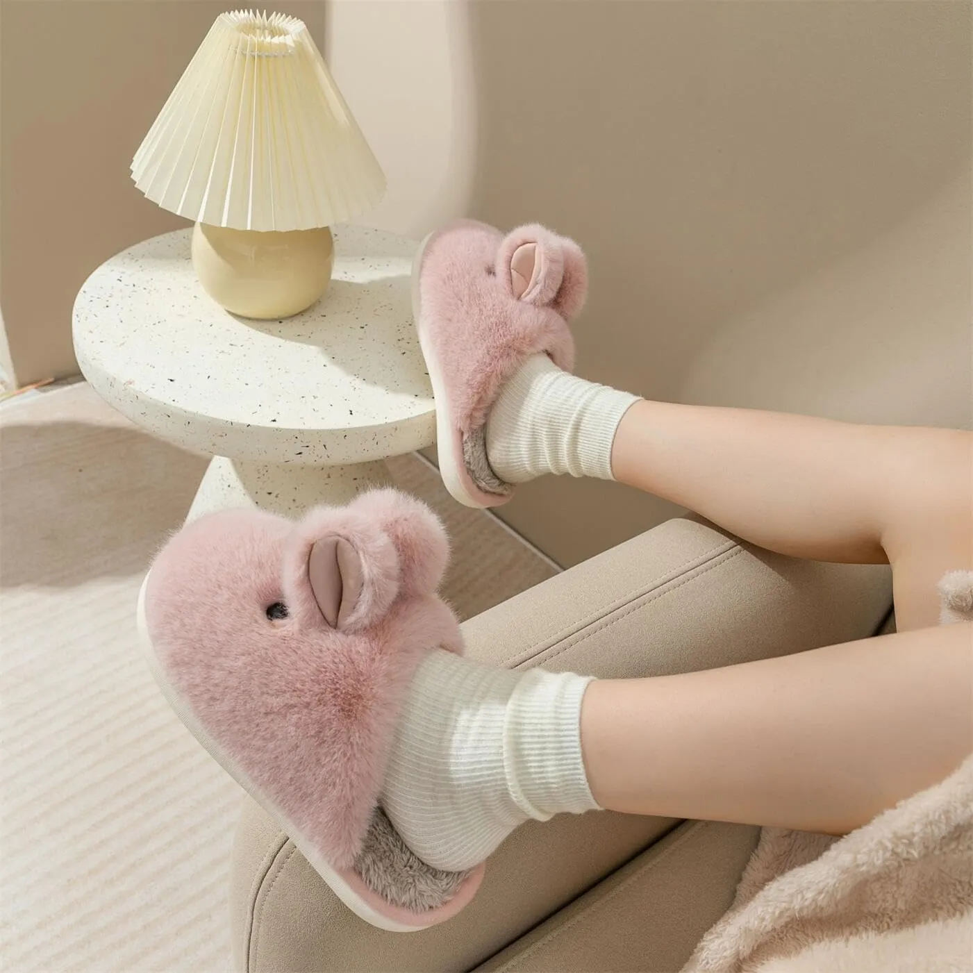 Women's Slippers Rabbit Slippers Cartoon Animal Plush Slippers Thickened PVC Sole Are Suitable for Indoor Home Cotton Slippers, MIR-2424-1