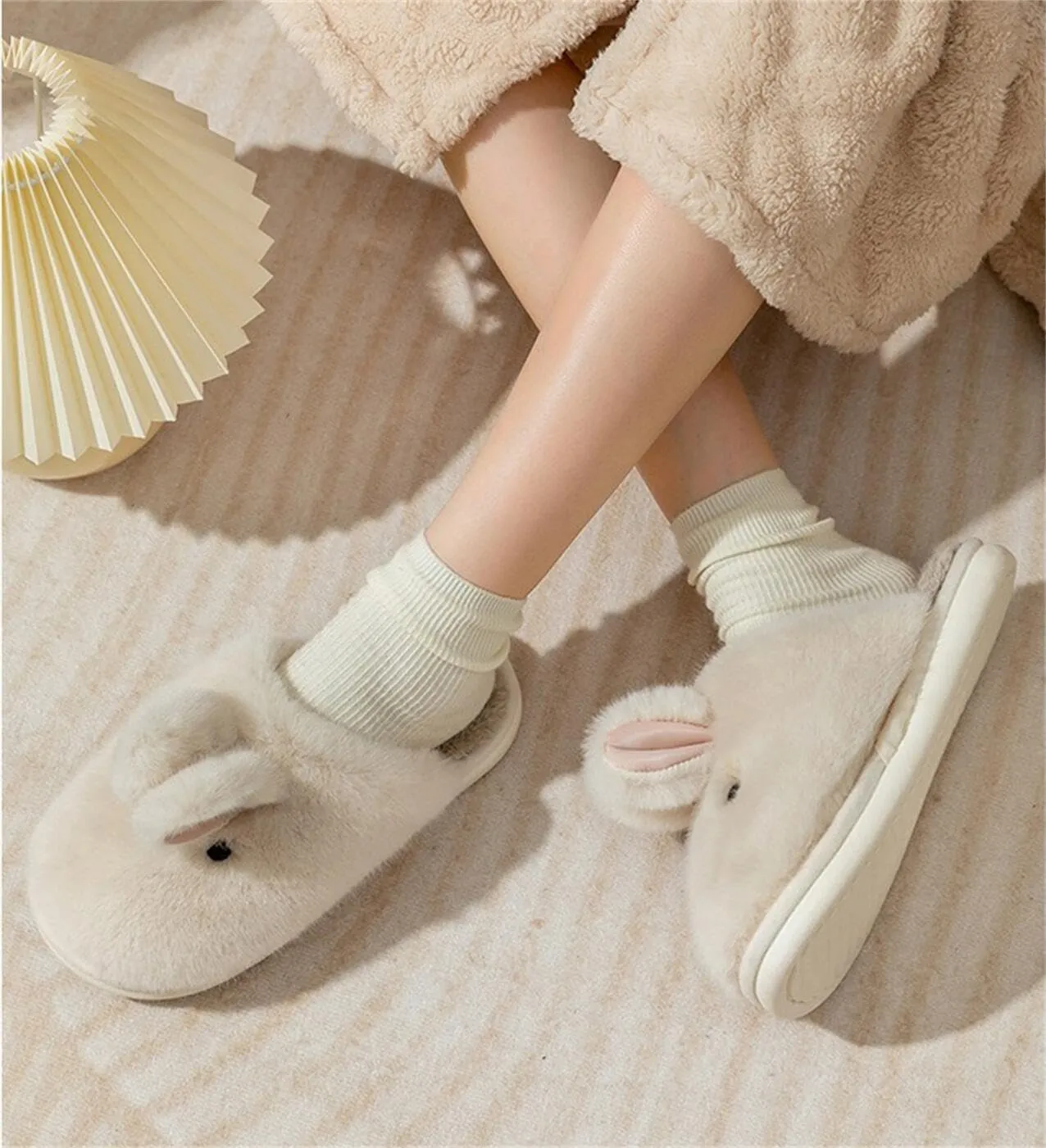 Women's Slippers Rabbit Slippers Cartoon Animal Plush Slippers Thickened PVC Sole Are Suitable for Indoor Home Cotton Slippers, MIR-2424-1