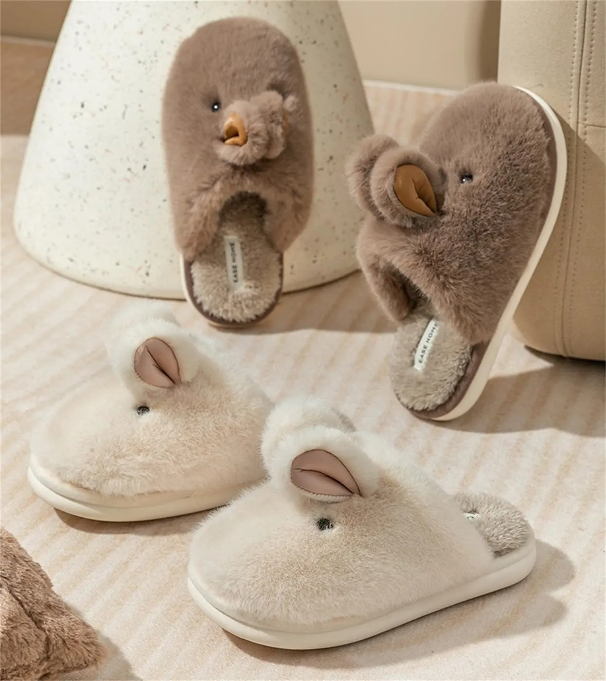 Women's Slippers Rabbit Slippers Cartoon Animal Plush Slippers Thickened PVC Sole Are Suitable for Indoor Home Cotton Slippers, MIR-2424-1