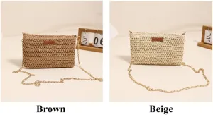 Womens Straw Beach Bag Woven Crossbody Shoulder Bags Satchel Handbag Purse for Summer Clutch Purses for Women Beige