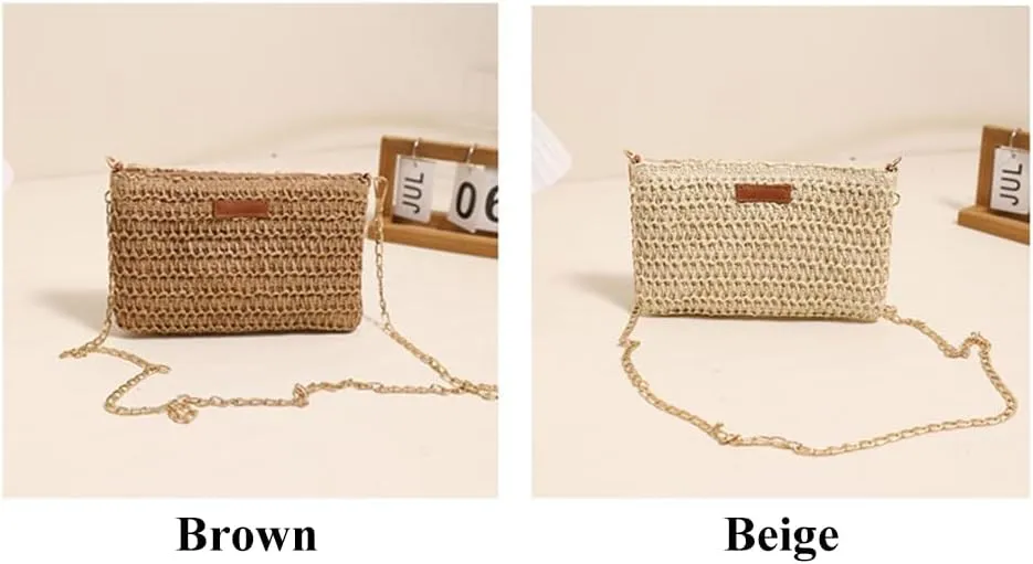 Womens Straw Beach Bag Woven Crossbody Shoulder Bags Satchel Handbag Purse for Summer Clutch Purses for Women Beige