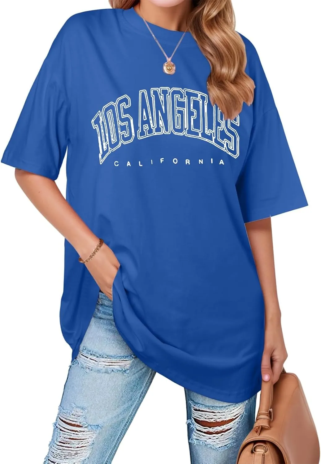 Women's Summer Los Angeles California T Shirts for Women Trendy Going Out Loose Fit Running Tops Casual Half Sleeve