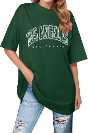 Women's Summer Los Angeles California Tees Shirts 2025 Letter Print Trendy Loose Fit Tops Going Out Graphic Casual