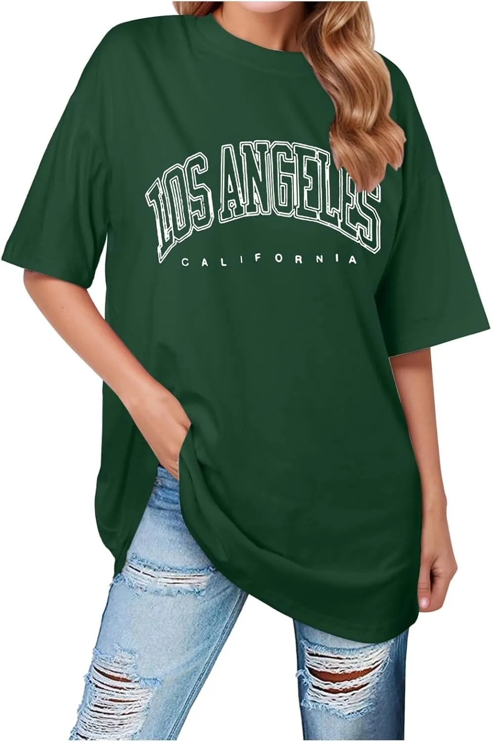 Women's Summer Los Angeles California Tees Shirts 2025 Letter Print Trendy Loose Fit Tops Going Out Graphic Casual
