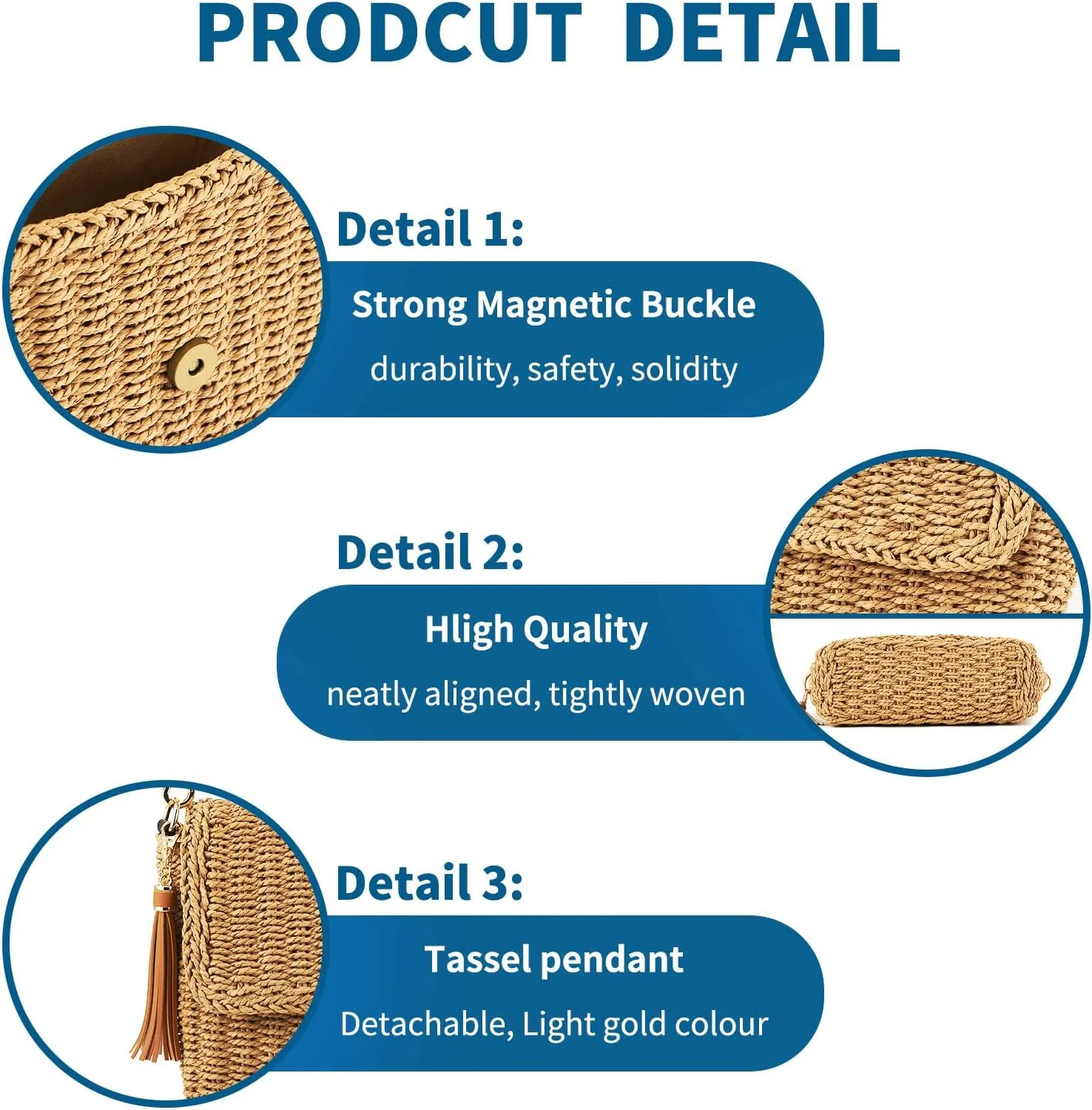 Women's Summer Straw Braided Crossbody Bag with Tassel Chain,Shoulder Straps Woven Beach Handbag Handmade Wallet Purse