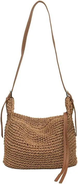 Womens Summer Straw Shoulder Crossbody Bags Large Beach Tote Purse Woven Dumpling Top Handle Handbag Vacation