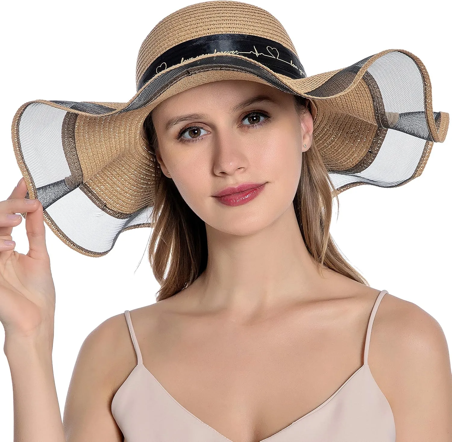 Womens Sun Straw Hat UV UPF50 Travel Foldable Wide Brim Summer Beach Hats