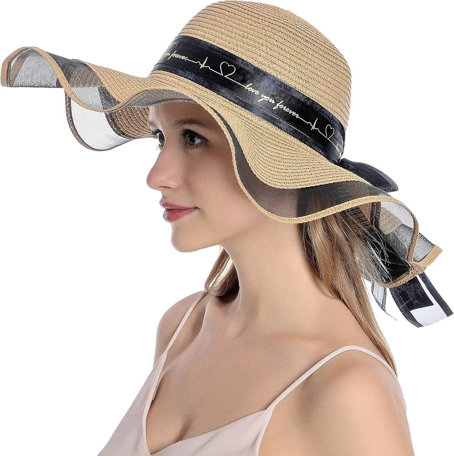 Womens Sun Straw Hat UV UPF50 Travel Foldable Wide Brim Summer Beach Hats