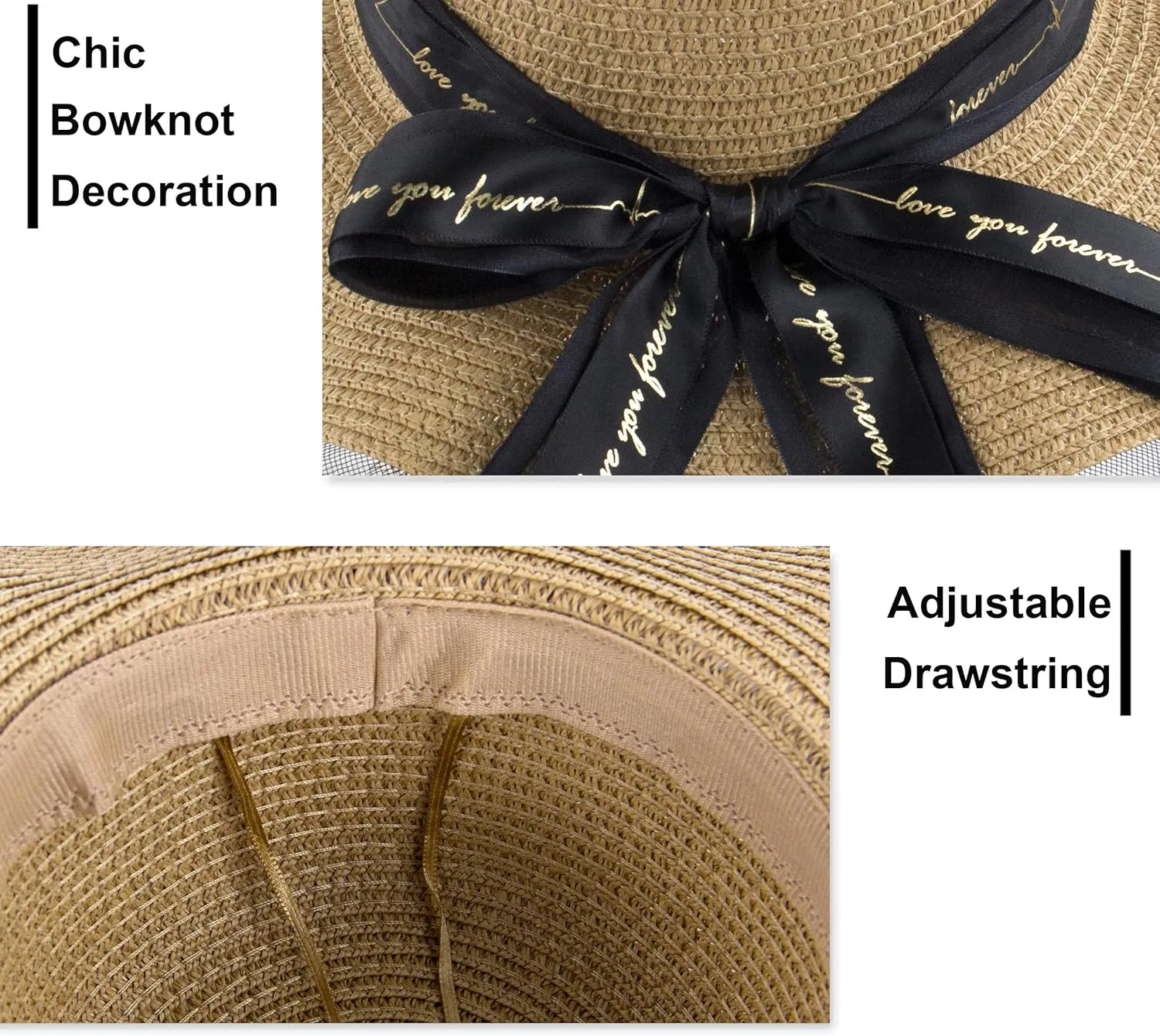Womens Sun Straw Hat UV UPF50 Travel Foldable Wide Brim Summer Beach Hats