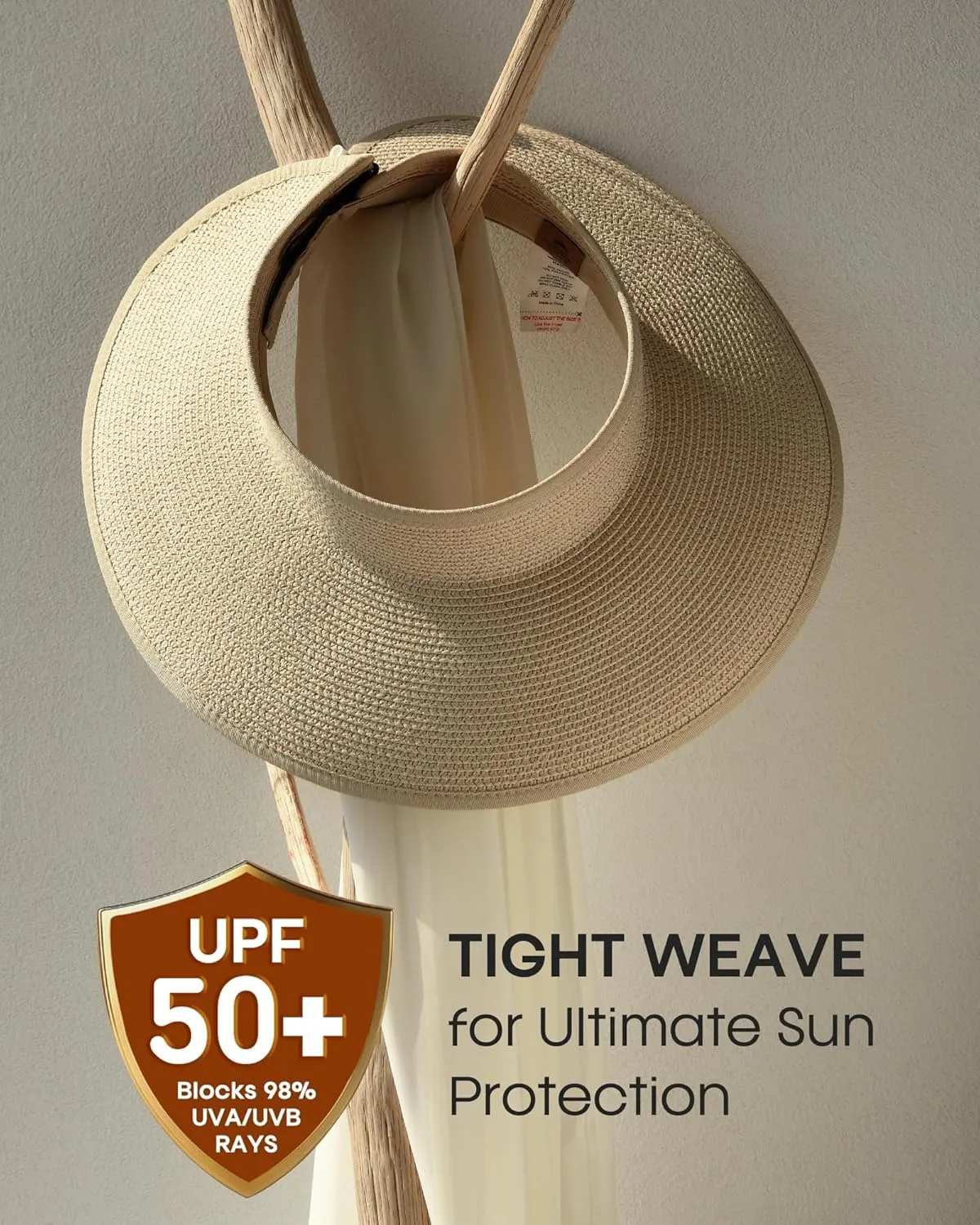 Womens Sun Visor Hats Wide Brim Straw Beach Hat UV Protection Ponytail Packable Beach Vacation Essentials