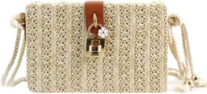 Women's Woven Box Shape Shoulder Bag Beach Bohemian Handbag Purse Straw Crossbody Bag
