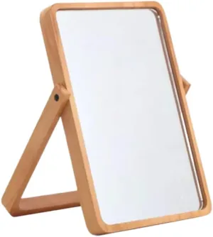 Wooden Foldable Makeup Mirror with Fill Light Durable Square Toilet Glass for Women Reflection for Makeup Application for Vanity and Travel