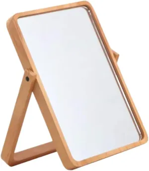 Wooden Foldable Makeup Mirror with Fill Light Square Glass for Enhanced Clarity Portable Design for Women for Daily and Travel Use