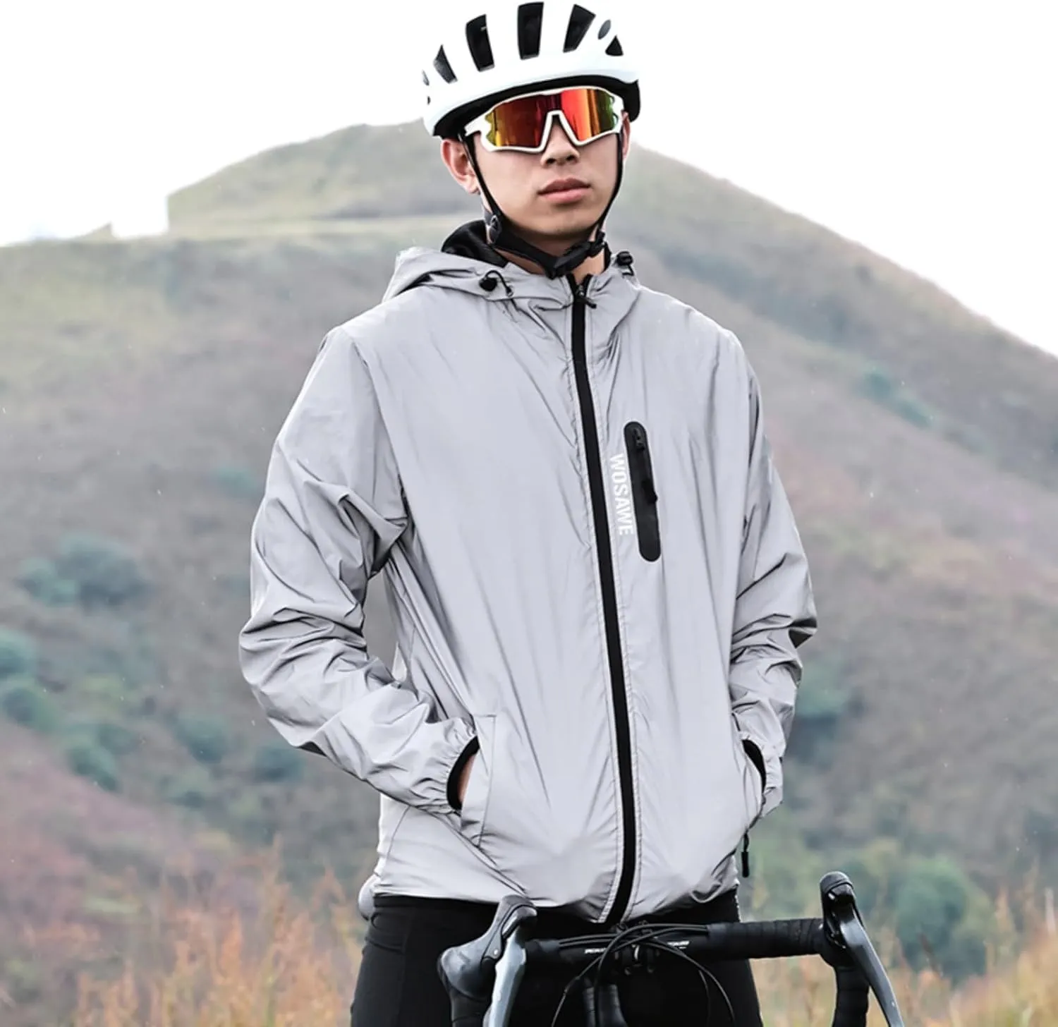 WOSAWE Men Reflective Jacket Night Glowing Bomber Jacket MTB Cycling Windbreaker Travel Sport Coat