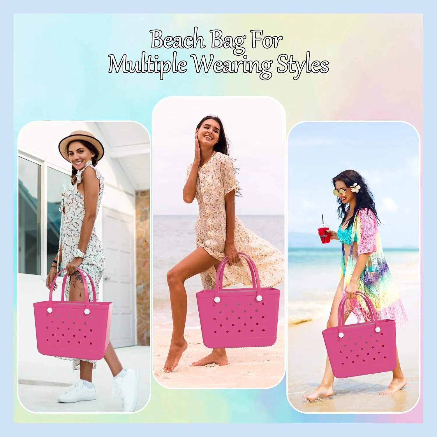 X-Large Rubber Beach Bag Tote Bag with Waterproof Zipper Inner Bag, Washable Durable Tote Bag Storage bags