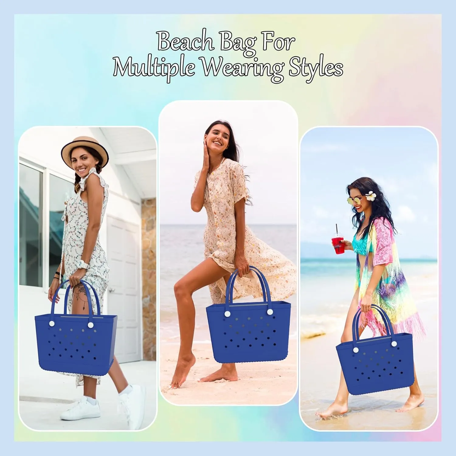 X-Large Rubber Beach Bag Tote Bag with Waterproof Zipper Inner Bag, Washable Durable Tote Bag Storage bags