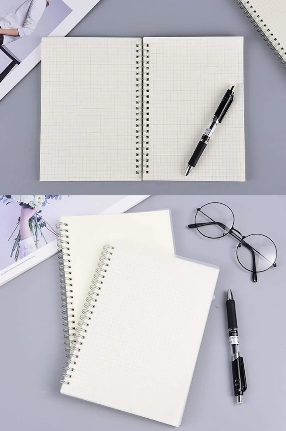 Yansanido Spiral Notebook, 3 Pcs A5 Thick Plastic Translucent Frosting Hardcover Graph Paper 80 Sheets -160 Pages Journals for Study and Notes (A5 5.7" x 8.3"- Grid 3pcs)