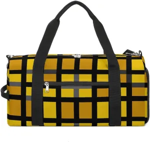 Yellow Black Plaid Checkered Sports Gym Bag for Men Women Travel Duffel Bag with Shoulder Strap