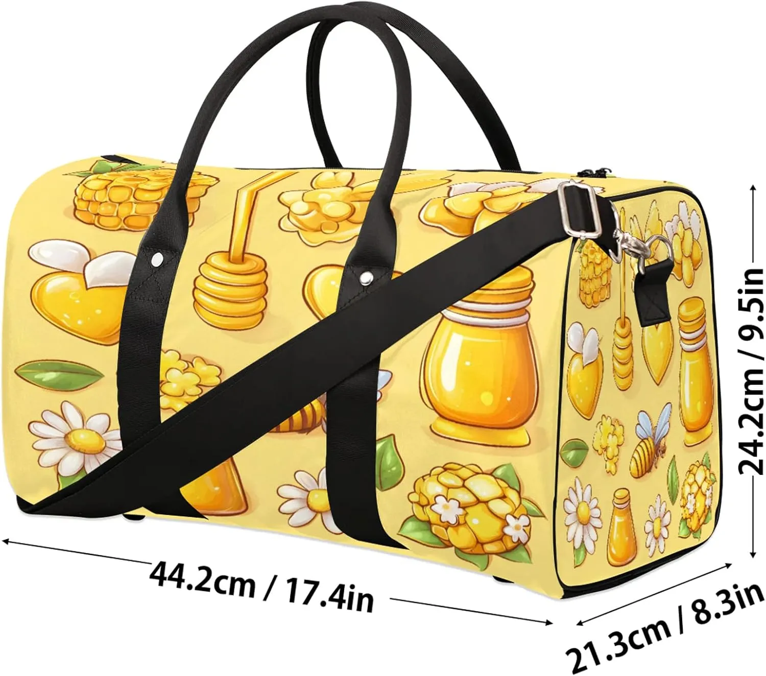 Yellow Duffle Bag for Travel, Overnight Weekend Gym Carry On Luggage Bag, Honeycomb Bee Travel Duffel Bag for Men Women