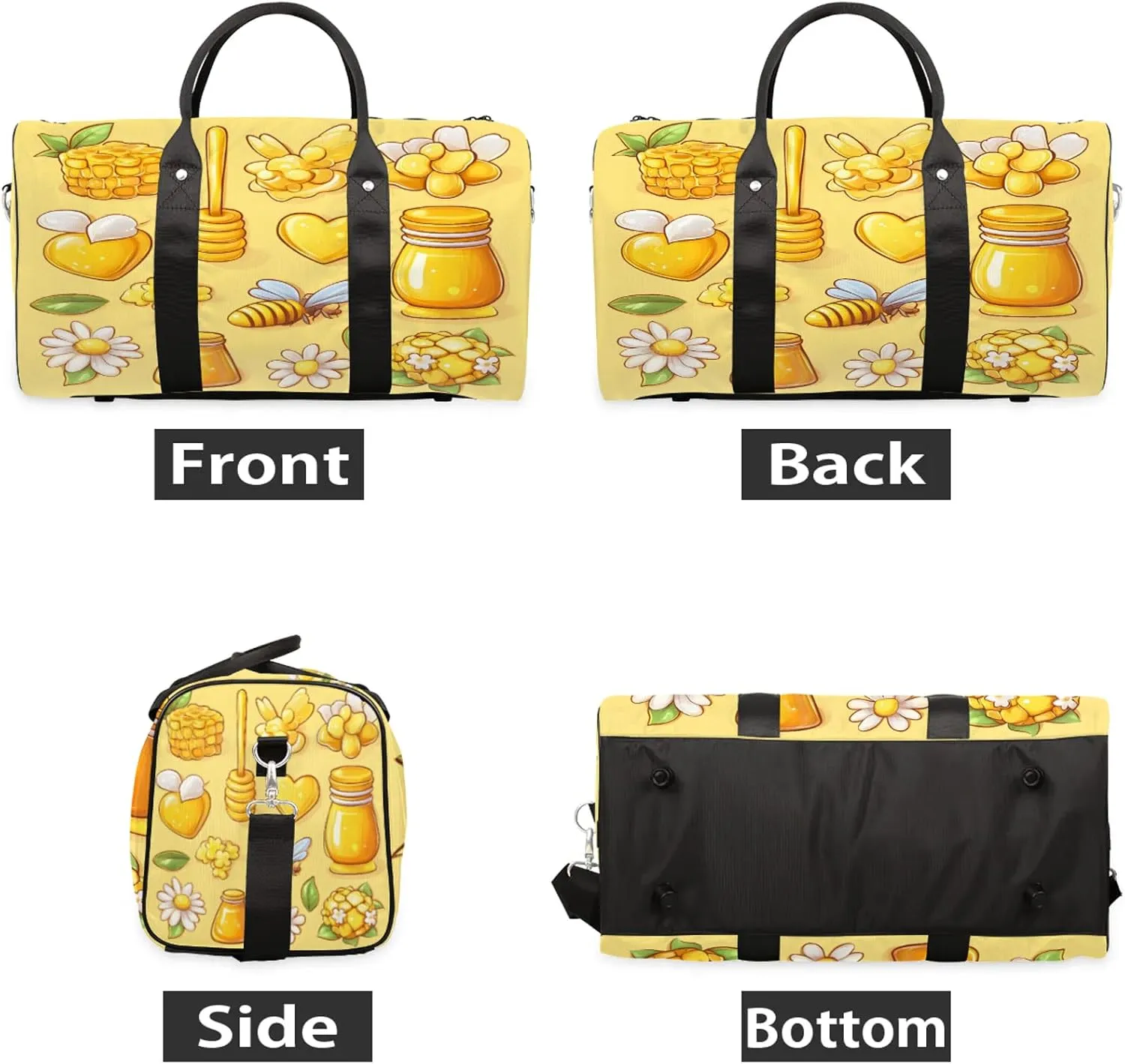 Yellow Duffle Bag for Travel, Overnight Weekend Gym Carry On Luggage Bag, Honeycomb Bee Travel Duffel Bag for Men Women