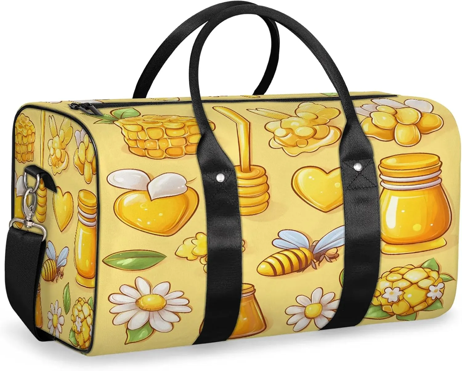 Yellow Duffle Bag for Travel, Overnight Weekend Gym Carry On Luggage Bag, Honeycomb Bee Travel Duffel Bag for Men Women