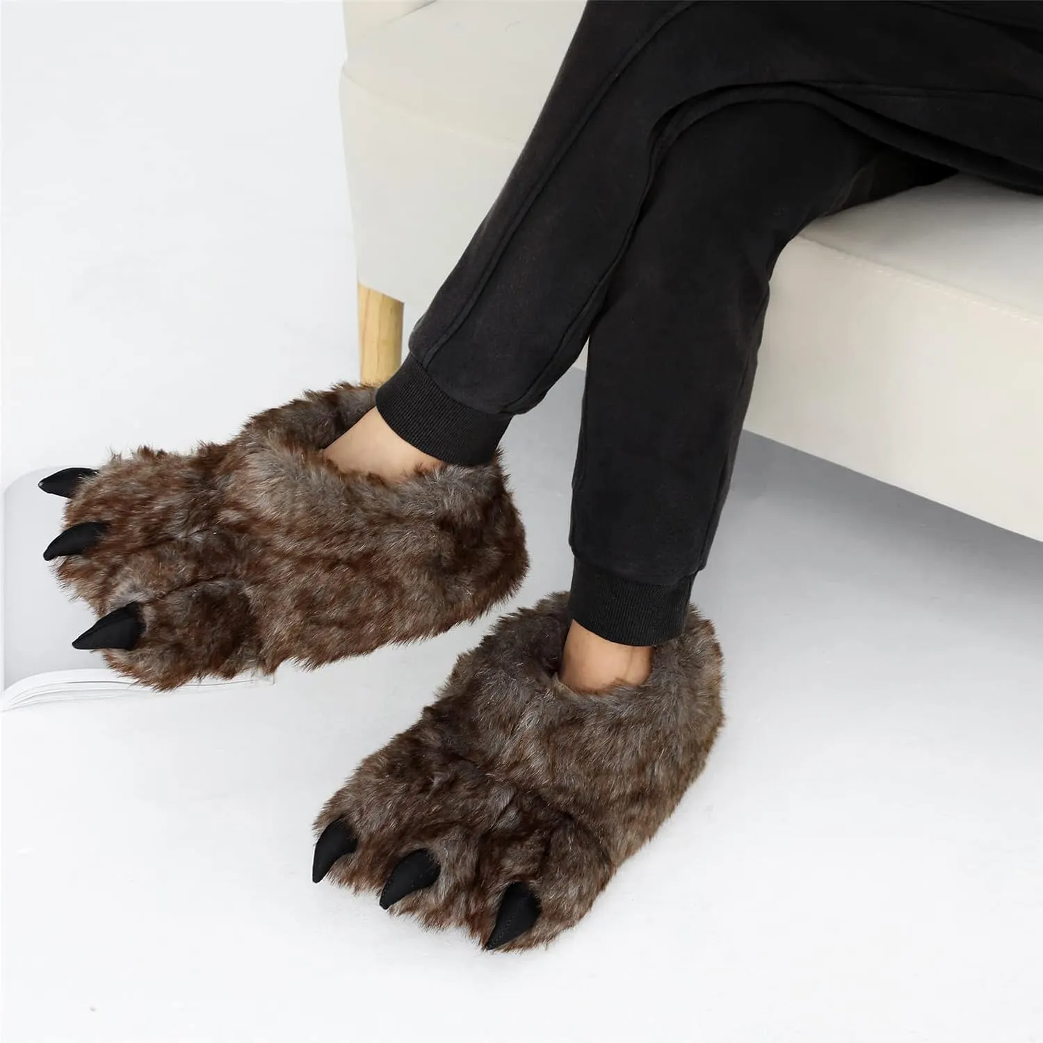 YESBOR Men's Cute Plush Paw Claw House Slippers Halloween Furry Animal Cosplay Costume Shoes