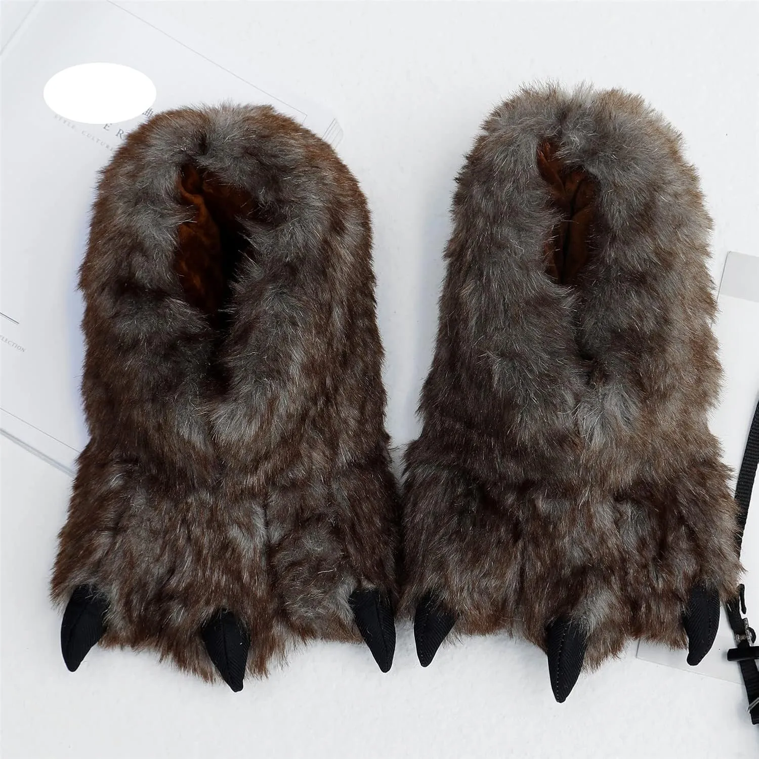 YESBOR Men's Cute Plush Paw Claw House Slippers Halloween Furry Animal Cosplay Costume Shoes