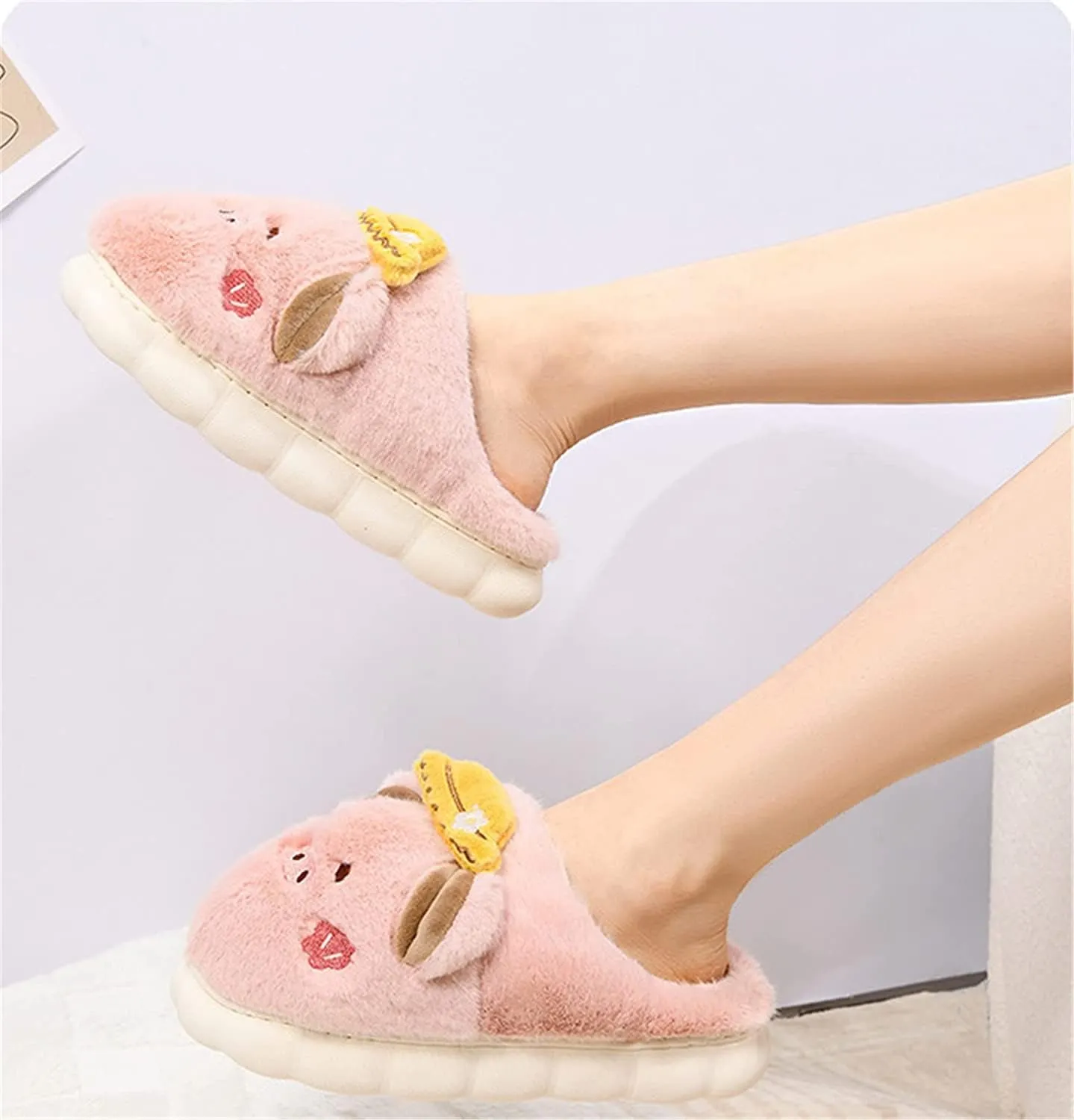 YILANLAN Women's Cute Animal Slippers - Funny Cartoon Winter Plush Thick Soled Slippers