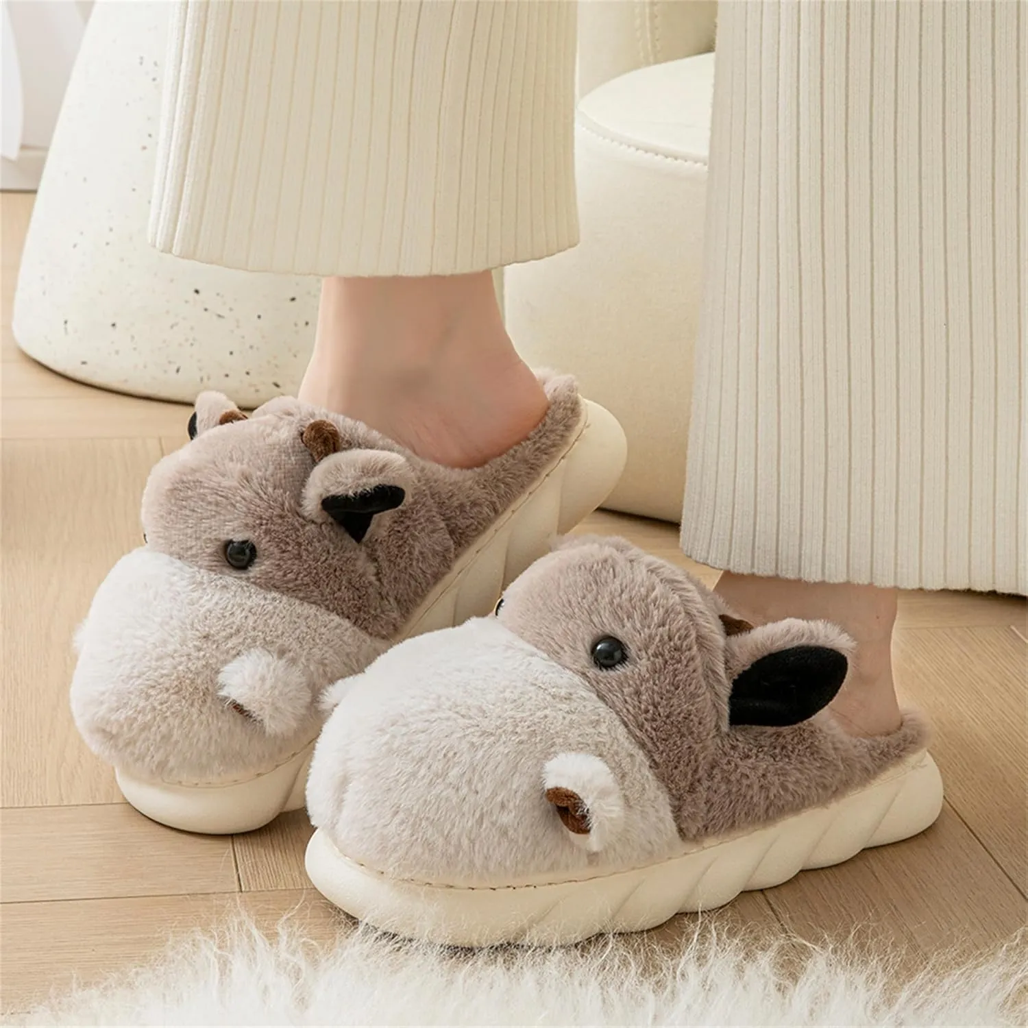 YILANLAN Women's Cute Animal Slippers - Funny Cartoon Winter Plush Thick Soled Slippers
