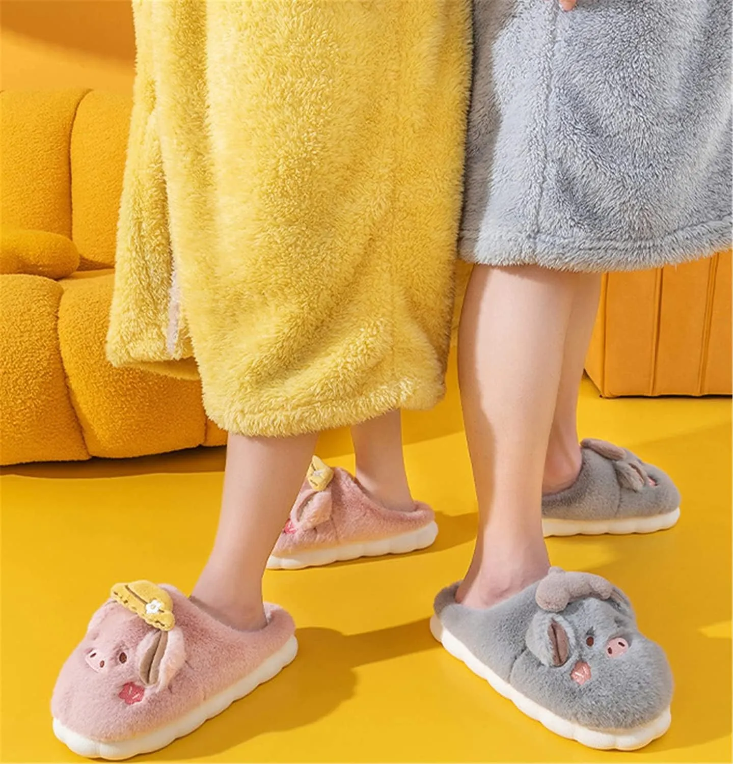 YILANLAN Women's Cute Animal Slippers - Funny Cartoon Winter Plush Thick Soled Slippers