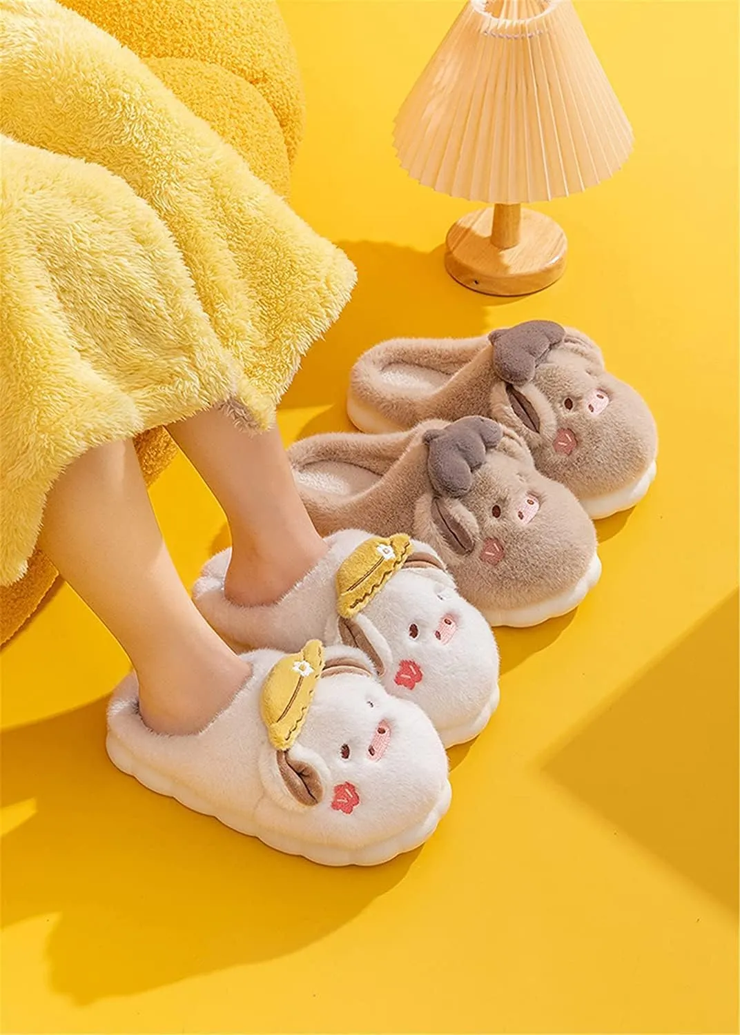 YILANLAN Women's Cute Animal Slippers - Funny Cartoon Winter Plush Thick Soled Slippers
