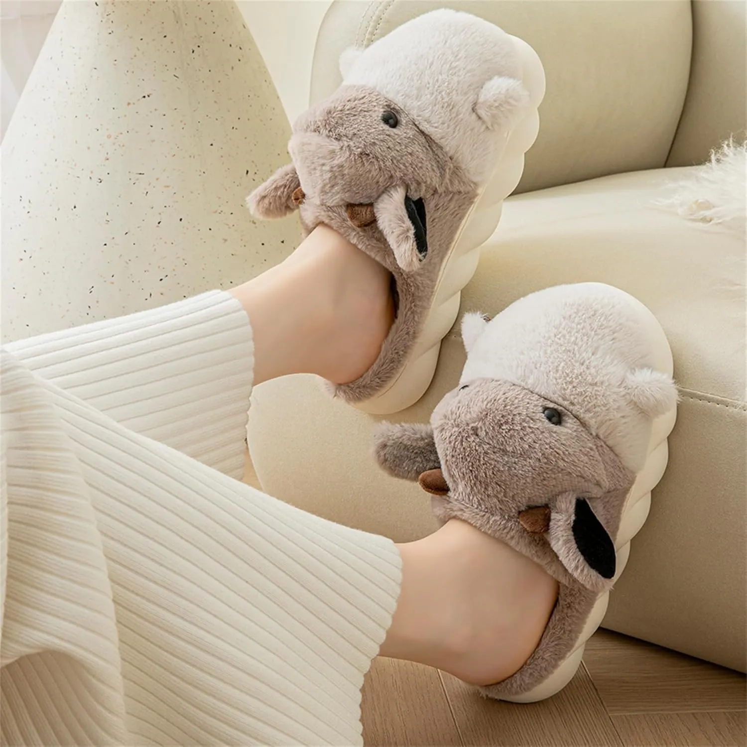 YILANLAN Women's Cute Animal Slippers - Funny Cartoon Winter Plush Thick Soled Slippers