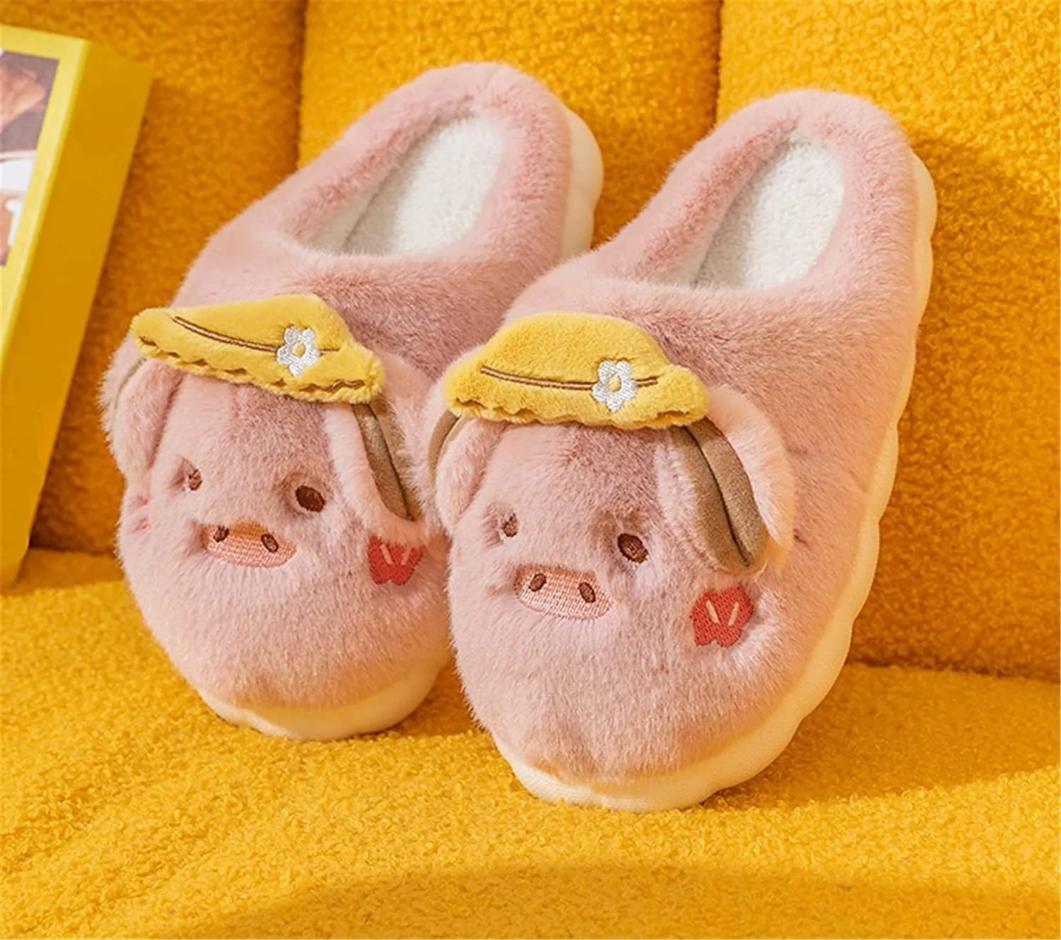 YILANLAN Women's Cute Animal Slippers - Funny Cartoon Winter Plush Thick Soled Slippers