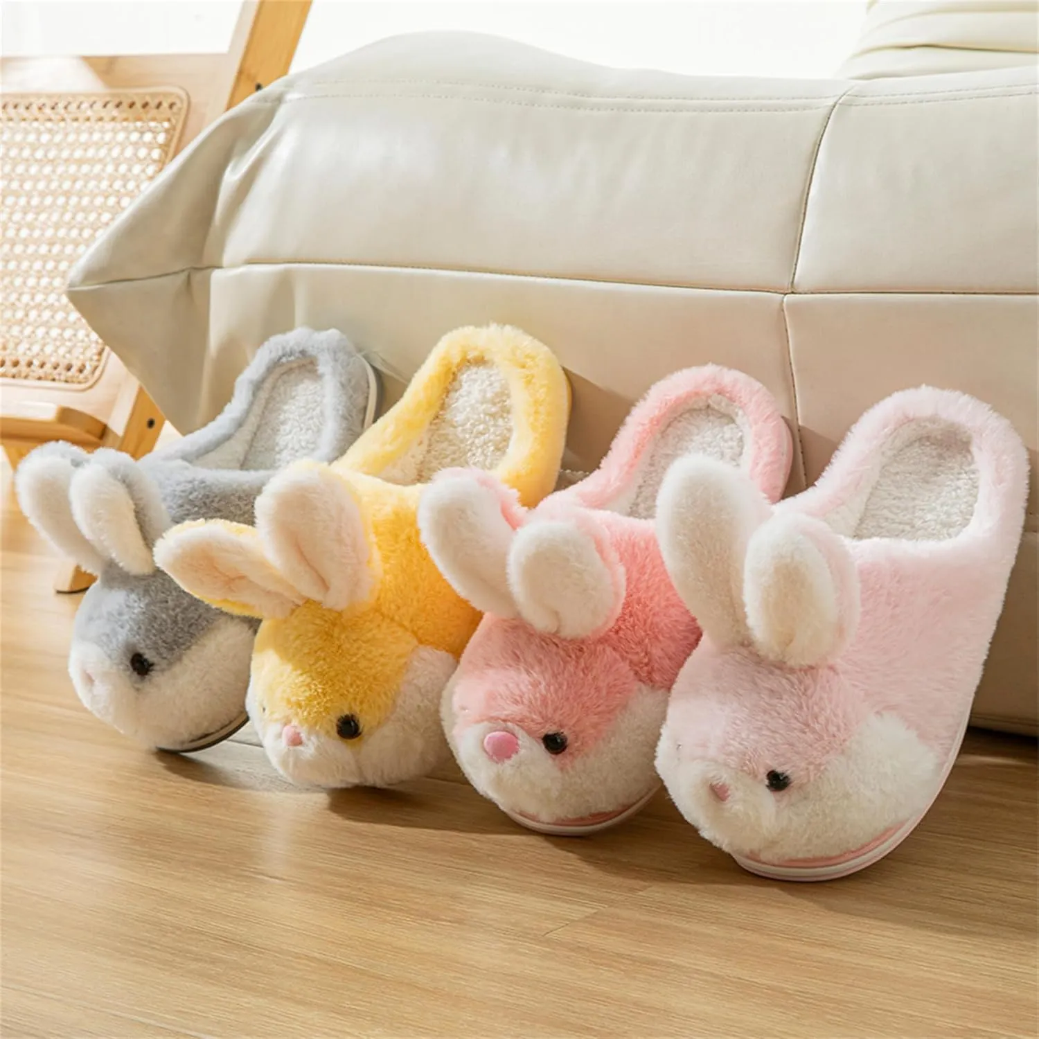YILANLAN Women's Cute Bunny Animals Slippers Interesting Comfortable Furry Slippers Soft Plush Winter season Keep warm Home Slippers