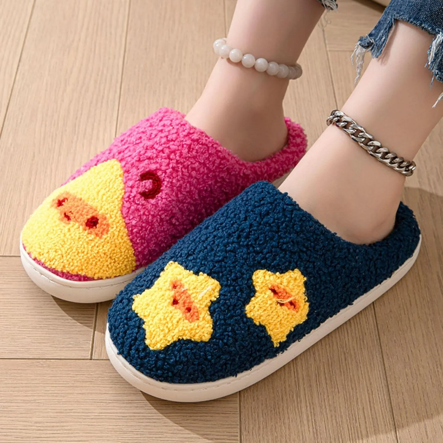 YJEUS Women's Men's Heart Heart Slippers Strawberry Cherry Mushroom Slippers Evil Eye Slippers Cartoon Animal Cat Slippers Memory Foam Cozy Plush Slippers Couple Indoor Household Slippers