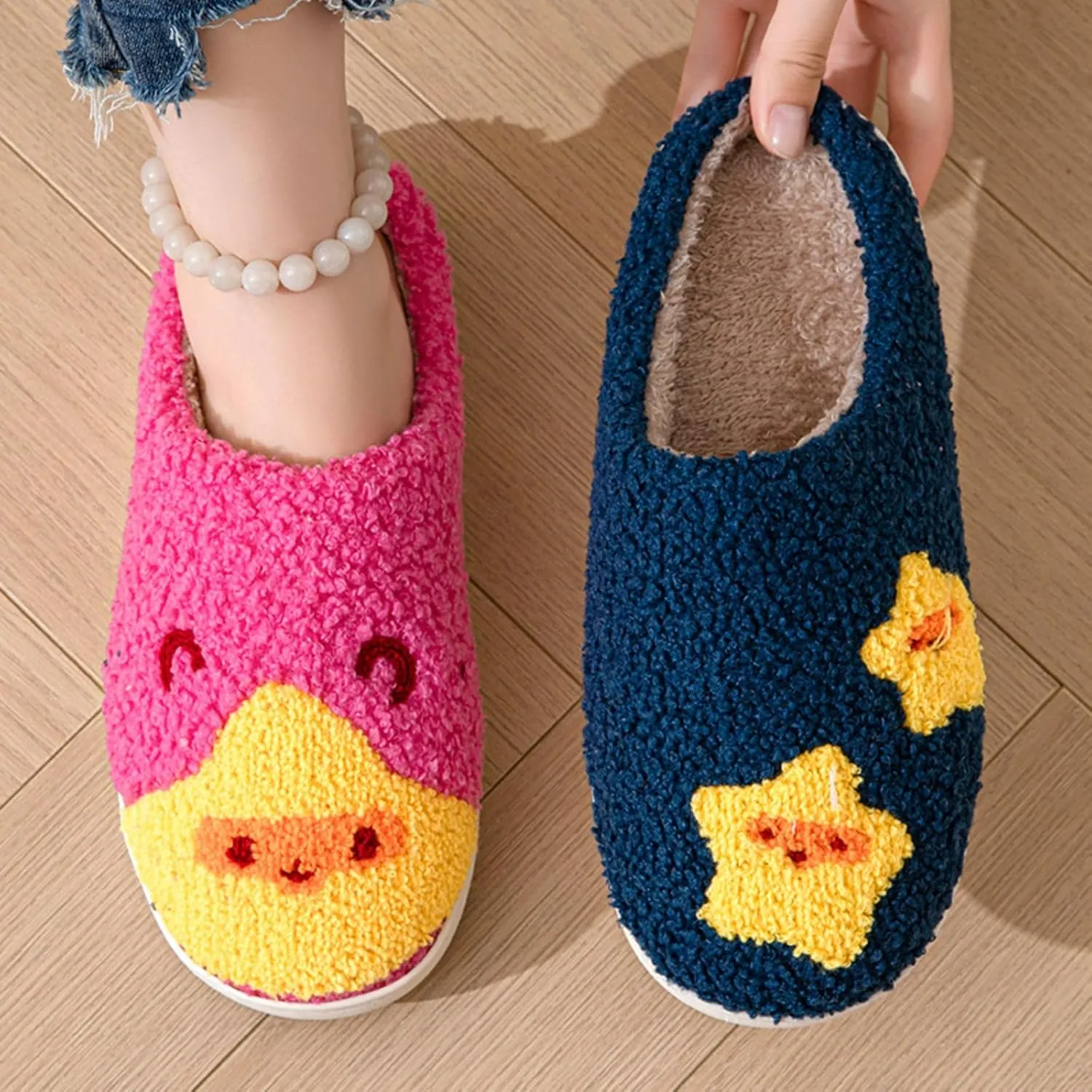 YJEUS Women's Men's Heart Heart Slippers Strawberry Cherry Mushroom Slippers Evil Eye Slippers Cartoon Animal Cat Slippers Memory Foam Cozy Plush Slippers Couple Indoor Household Slippers