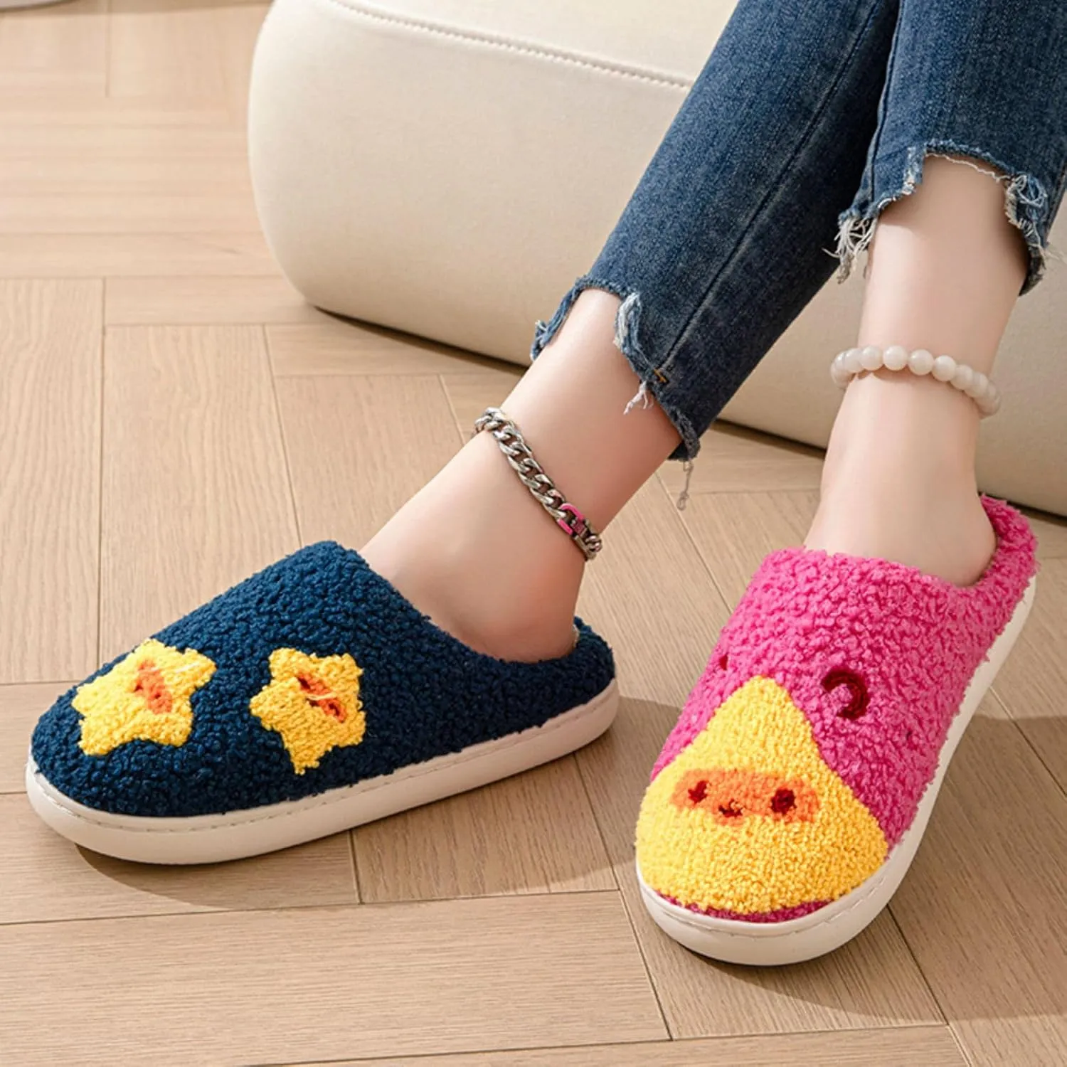 YJEUS Women's Men's Heart Heart Slippers Strawberry Cherry Mushroom Slippers Evil Eye Slippers Cartoon Animal Cat Slippers Memory Foam Cozy Plush Slippers Couple Indoor Household Slippers