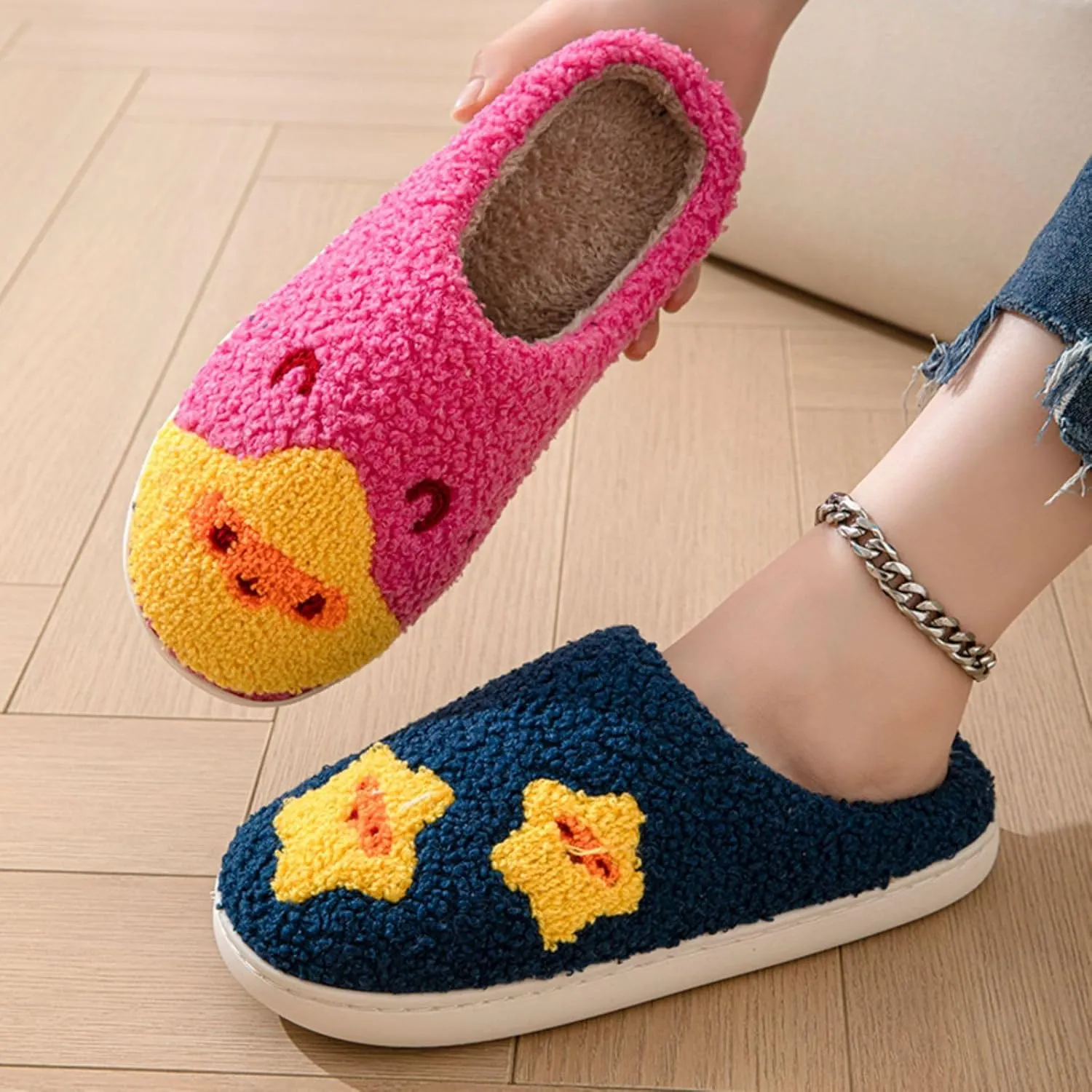 YJEUS Women's Men's Heart Heart Slippers Strawberry Cherry Mushroom Slippers Evil Eye Slippers Cartoon Animal Cat Slippers Memory Foam Cozy Plush Slippers Couple Indoor Household Slippers