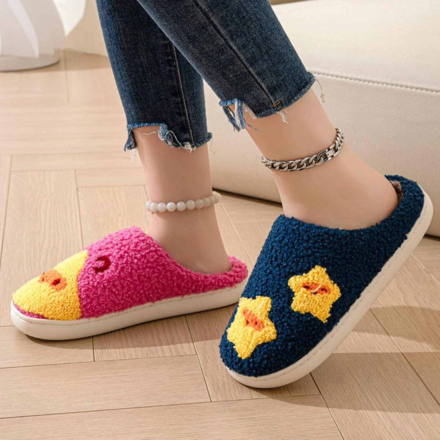 YJEUS Women's Men's Heart Heart Slippers Strawberry Cherry Mushroom Slippers Evil Eye Slippers Cartoon Animal Cat Slippers Memory Foam Cozy Plush Slippers Couple Indoor Household Slippers