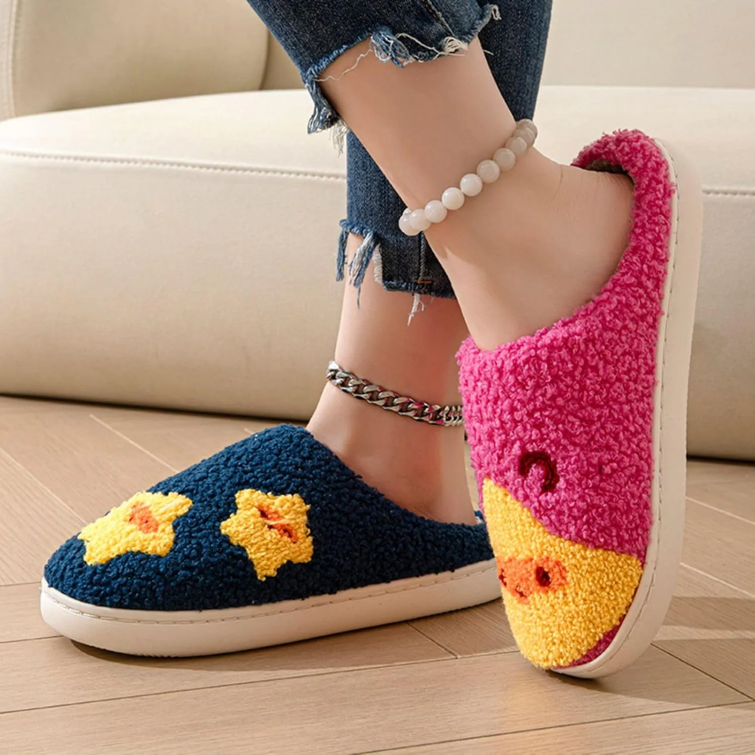 YJEUS Women's Men's Heart Heart Slippers Strawberry Cherry Mushroom Slippers Evil Eye Slippers Cartoon Animal Cat Slippers Memory Foam Cozy Plush Slippers Couple Indoor Household Slippers