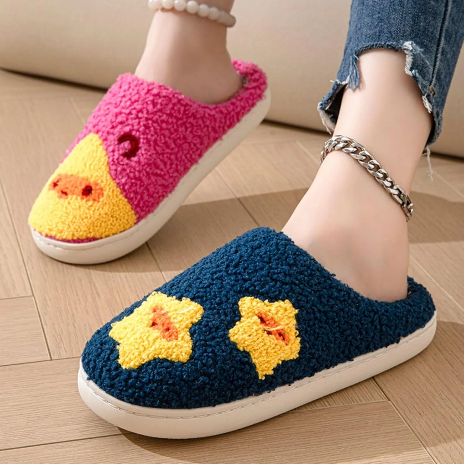 YJEUS Women's Men's Heart Heart Slippers Strawberry Cherry Mushroom Slippers Evil Eye Slippers Cartoon Animal Cat Slippers Memory Foam Cozy Plush Slippers Couple Indoor Household Slippers