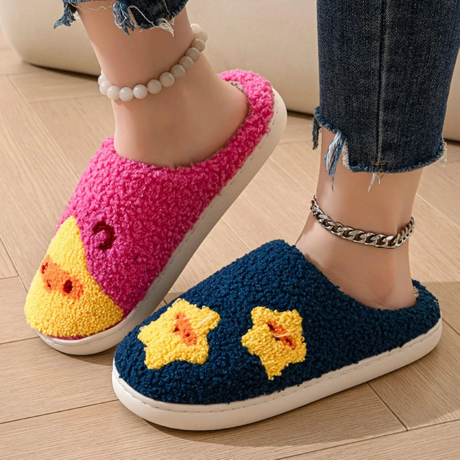 YJEUS Women's Men's Heart Heart Slippers Strawberry Cherry Mushroom Slippers Evil Eye Slippers Cartoon Animal Cat Slippers Memory Foam Cozy Plush Slippers Couple Indoor Household Slippers